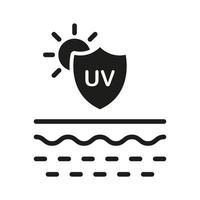 zon schild en bescherming huid van uv stralen silhouet icoon. huid zorg en spf room voor huid van ultraviolet straling. blok zonne- licht glyph icoon. geïsoleerd vector illustratie.