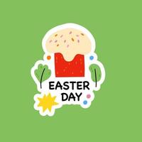 Pasen day.easter taart. sticker met belettering voor de voorjaar Pasen vakantie.vector hand- getrokken geïsoleerd illustratie voor t-shirts, ansichtkaarten, affiches, prints.herhaalbaar ontwerp voor inpakken, schrijfbehoeften vector