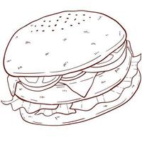 hamburger hand- getrokken tekenfilm illustratie lijn kunst vector
