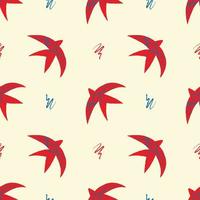 vector patroon met abstract rood zwaluwen in de matisse stijl Aan een beige achtergrond. helder kleuren, surrealisme, vogelstand en decoratief elementen.