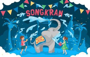 plat schattig gelukkig songkran-festival vector