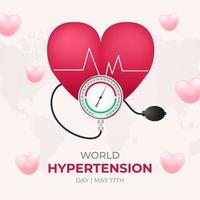 wereld hypertensie dag mei 17e met hart tarief en spanning meter illustratie vector