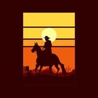 cowboy rijden paard silhouet Bij zonsondergang logo vector