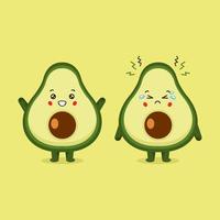 schattige avocadokarakters glimlachend en verdrietig set vector
