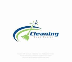 schoonmaak logo ontwerp met blauw groen bezems vector