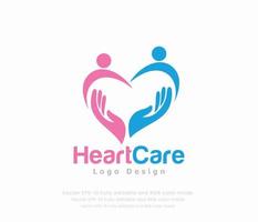 hart zorg logo ontwerp met hart zorg logo ontwerp met een hart en handen een hart en handen vector