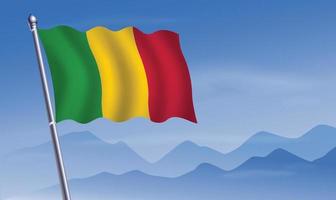 Mali vlag met achtergrond van bergen en lucht vector