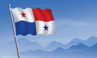 Panama vlag met achtergrond van bergen en lucht vector