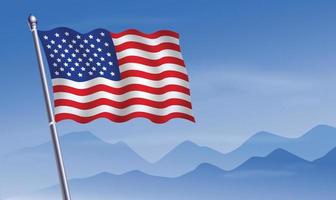 Verenigde staten vlag met achtergrond van bergen en lucht vector
