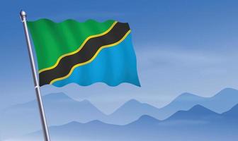 Tanzania vlag met achtergrond van bergen en lucht vector