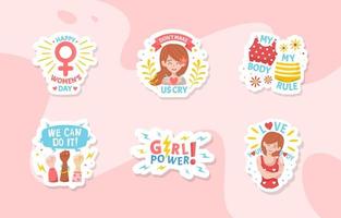 vrouwendag bewustzijn platte schattige stickers vector