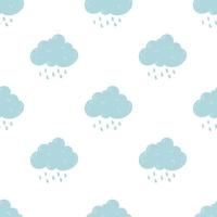 schattig tekenfilm wolk naadloos patroon met regen druppel, grijs achtergrond, vector illustratie. vlak ontwerp herfst naadloos regenwolk patroon.