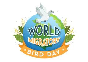 wereld migrerend vogel dag Aan mei 8 illustratie met vogelstand migraties groepen in vlak tekenfilm hand- getrokken voor landen bladzijde Sjablonen vector