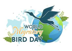 wereld migrerend vogel dag Aan mei 8 illustratie met vogelstand migraties groepen in vlak tekenfilm hand- getrokken voor landen bladzijde Sjablonen vector