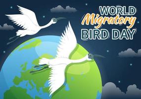 wereld migrerend vogel dag Aan mei 8 illustratie met vogelstand migraties groepen in vlak tekenfilm hand- getrokken voor landen bladzijde Sjablonen vector