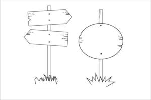 houten weg tekens tekening set. houten richting tekens en pijlen in schetsen stijl. hand- getrokken illustratie geïsoleerd Aan wit achtergrond. vector