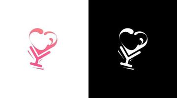 wijn glas logo romance liefde monogram icoon stijl ontwerp sjabloon vector