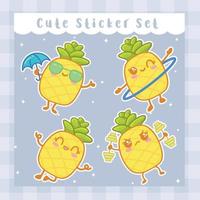 schattig tekenfilm ananas hand- getrokken kawaii tekening illustratie ontwerpen vector