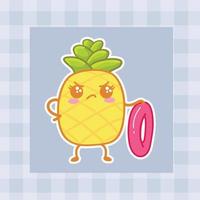 schattig tekenfilm ananas hand- getrokken kawaii tekening illustratie ontwerpen vector