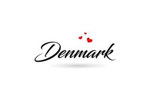 Denemarken naam land woord met drie rood liefde hart. creatief typografie logo icoon ontwerp vector