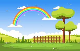 mooie regenboog in de zomer natuur landschap landschap illustratie vector