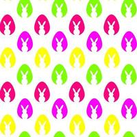 wit konijn silhouetten en neon gekleurde eieren patroon. vector vlak illustratie. vakantie banier, folder of groet bon, brochure ontwerp sjabloon indeling. vector illustratie