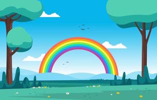 mooie regenboog in de zomer natuur landschap landschap illustratie vector