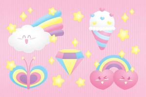 schattig pastel kleur kawaii stijl tekenfilm grafisch element vector reeks