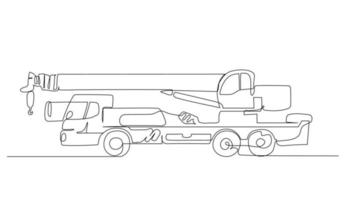doorlopend lijn kunst of een lijn tekening van kraan vrachtauto voor vector illustratie, bedrijf vervoer. zwaar uitrusting voertuig bouw concept. grafisch ontwerp modern doorlopend lijn tekening
