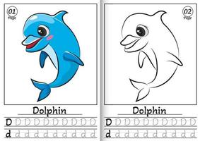 dolfijn alfabet abc kleur bladzijde d. traceren allemaal brieven van Engels alfabet. peuter- werkzaamheid voor kinderen vector
