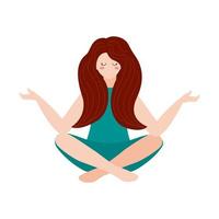 vrouw mediteren. meditatie voor lichaam, geest en emoties. concept illustratie voor yoga, meditatie, ontspanning, gezond levensstijl. vector illustratie.