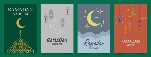 Ramadan kareem verticaal minimalistische sjabloon voor kaart, poster en banier ontwerp. reeks vector illustraties eps10