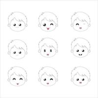 reeks van gezichten, gezet jongen emotie gezichten. vector illustratie kind portret icoon met verschillend uitdrukking, vector emotie gezicht kind