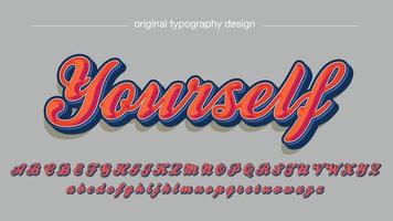 rood en blauw schuine moderne kalligrafie geïsoleerd lettertype vector