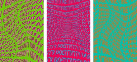 retro kunst achtergrond reeks met groovy positiviteit uitstraling woorden. psychedelisch hippie stijl kolken kleurrijk plakkaten. wijnoogst hippie gek divers twist abstract vector eps spandoeken. modieus y2k knal cultuur