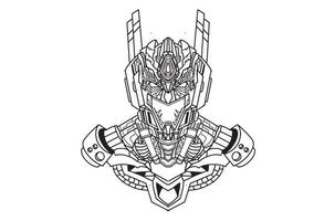 hand- tekening illustratie van zwart wit gehoornd schedel hoofd oni samurai grafiek met mechanisch robot lichaam vector