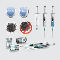 coronavirus- of covid-19-vaccinfles en spuitinjectie. gezondheidszorg en geneeskunde. vector illustratie