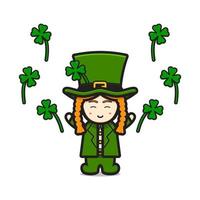 schattige kabouter saint patrick dag karakter vieren met klaver cartoon vectorillustratie pictogram vector