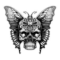 schedel in vlinder lichaam is een gemeenschappelijk ontwerp element in donker of gotisch kunst. het symboliseert de schoonheid en breekbaarheid van leven en dood vector