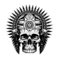 Indisch krijger schedel tatoeëren is een krachtig en symbolisch ontwerp, vertegenwoordigen kracht, moed, en de krijger geest van inheems Amerikaans cultuur vector