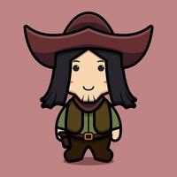 schattig cowboy karakter met glimlach gezicht cartoon pictogram vectorillustratie vector