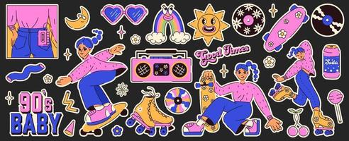 retro modieus stickers reeks in 90s stijl. koel meisje tekens Aan vleet en rol. 90s baby. nostalgie voor oud esthetisch 90s -2000s. y2k. vector illustratie