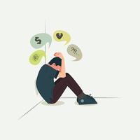 depressief verdrietig Mens denken over- problemen vector illustratie