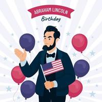 lincoln verjaardag met ballonnen en vlag vector