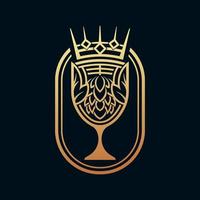 brouwerij luxe lijn logo, gekroond bier glas concept vector