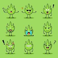 schattige groene blad mascotte set vector