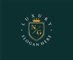 eerste ng brief Koninklijk luxe logo sjabloon in vector kunst voor restaurant, royalty, boetiek, cafe, hotel, heraldisch, sieraden, mode en andere vector illustratie.