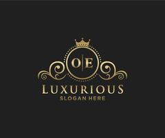 eerste oe brief Koninklijk luxe logo sjabloon in vector kunst voor restaurant, royalty, boetiek, cafe, hotel, heraldisch, sieraden, mode en andere vector illustratie.