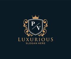 eerste pv brief Koninklijk luxe logo sjabloon in vector kunst voor restaurant, royalty, boetiek, cafe, hotel, heraldisch, sieraden, mode en andere vector illustratie.