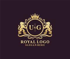 eerste ug brief leeuw Koninklijk luxe logo sjabloon in vector kunst voor restaurant, royalty, boetiek, cafe, hotel, heraldisch, sieraden, mode en andere vector illustratie.